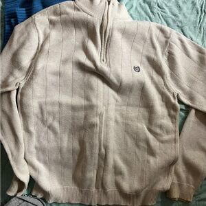 Chaps Men's Beige Quarter-Zip Ribbed Sweater